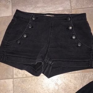 Black high rise button up shorts